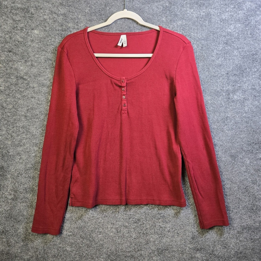 Pact T Shirt Womens XL Burgundy Red Long Sleeve Narrow Ribbed Henley